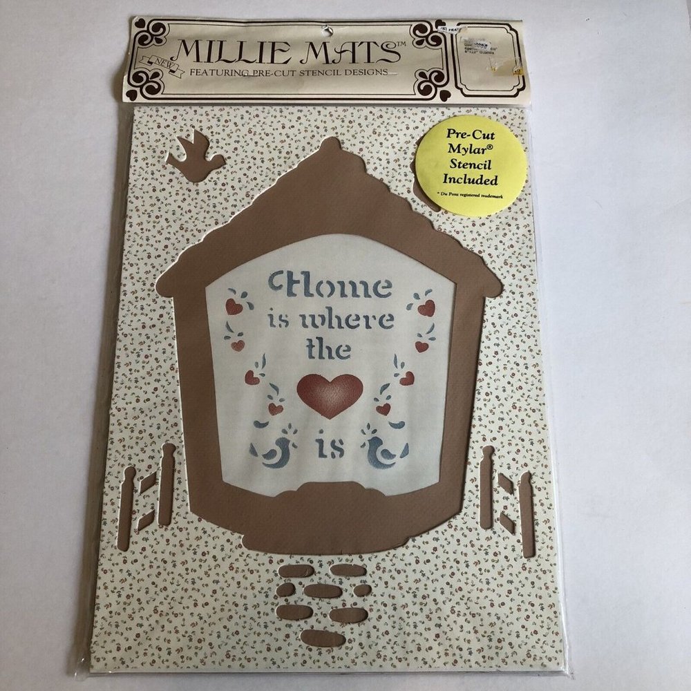 Vintage Millie Mats Pre-Cut Mylar Stencil Designs Home is where the heart is New